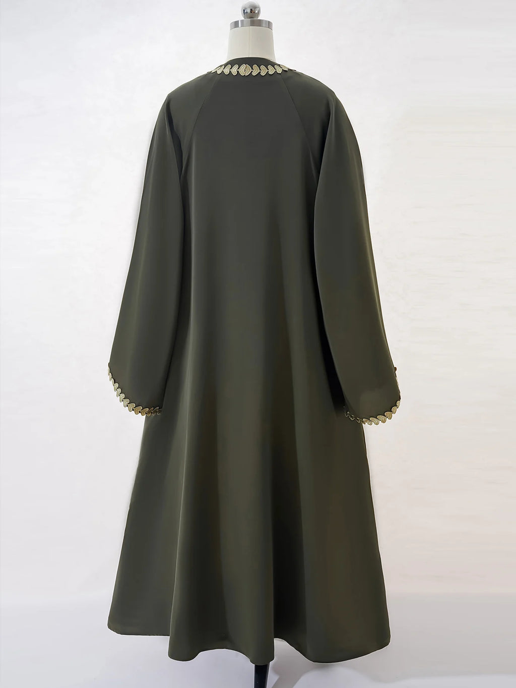 Elegant Open Abaya for Women – Modest Gold Heart Embroidered Islamic Dress