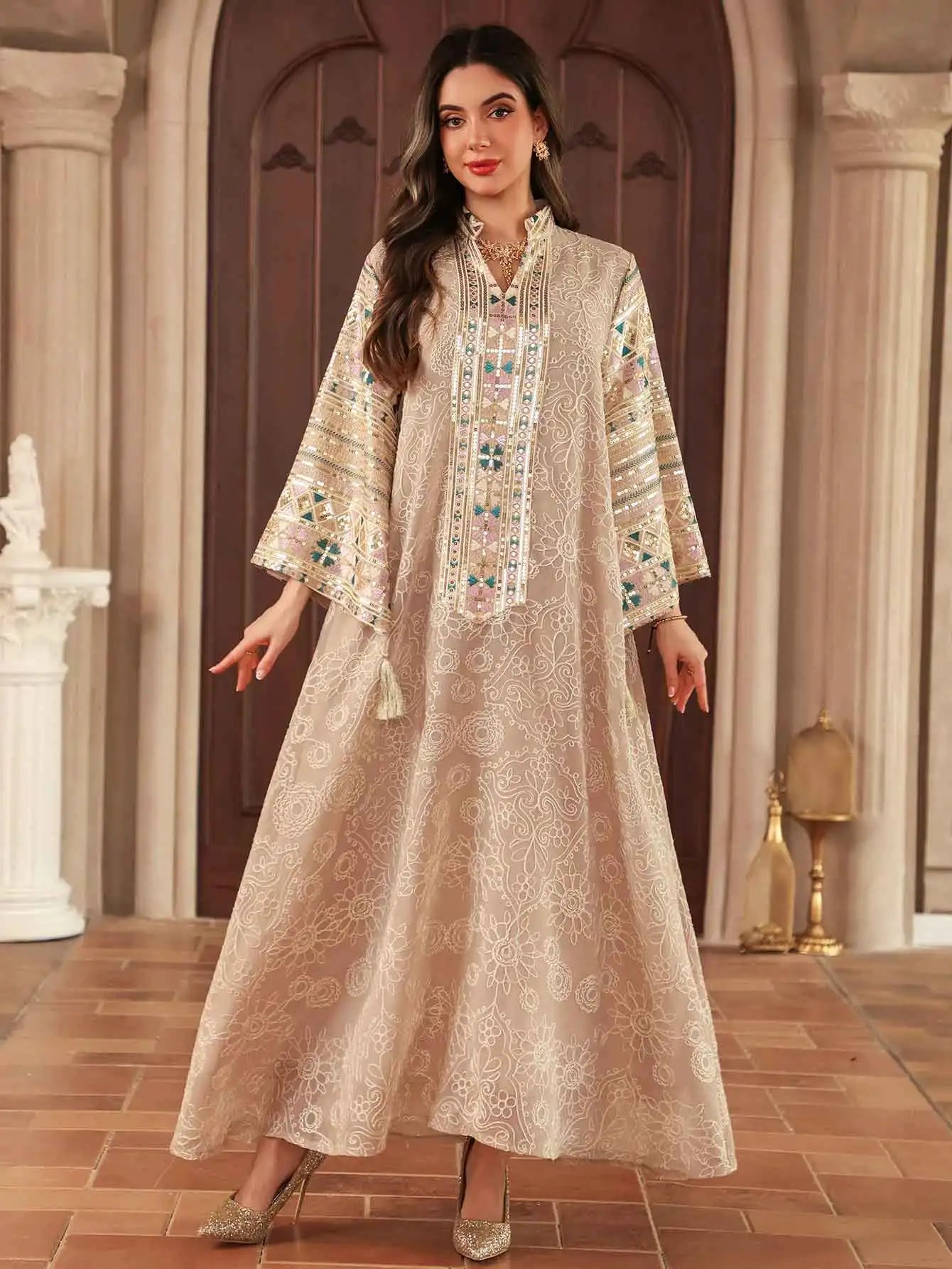 Modest Multicolor Embroidered Dress