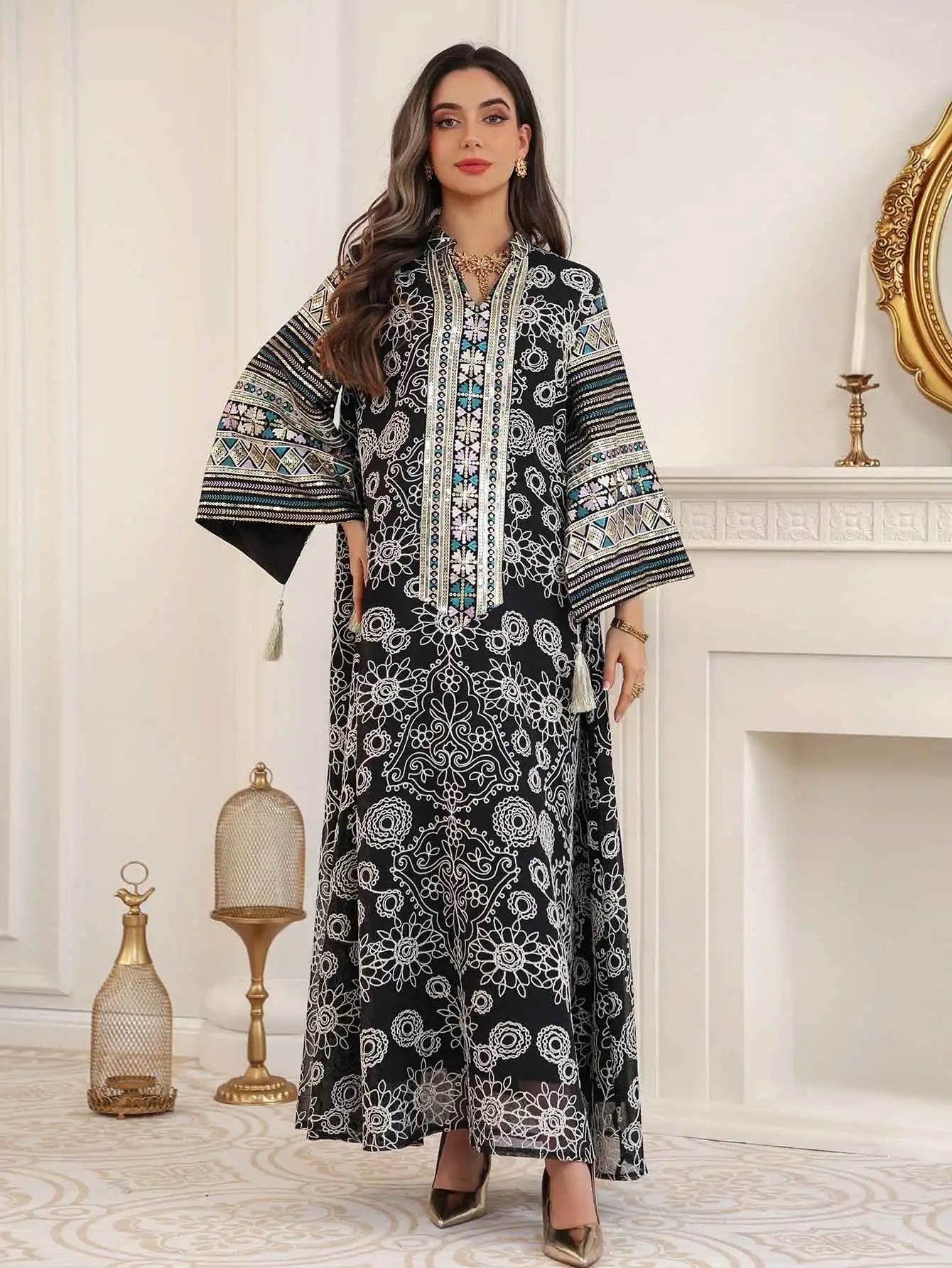 Modest Multicolor Embroidered Dress