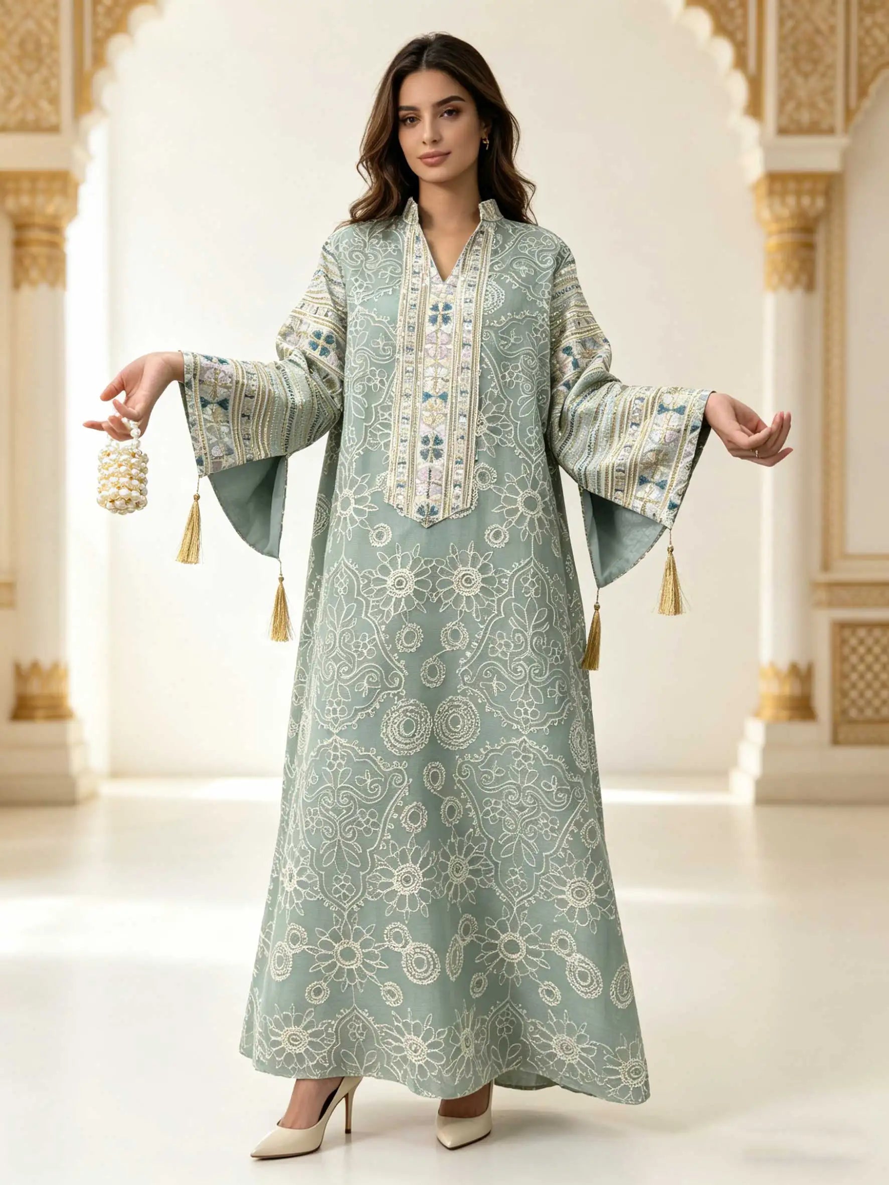 Modest Multicolor Embroidered Dress