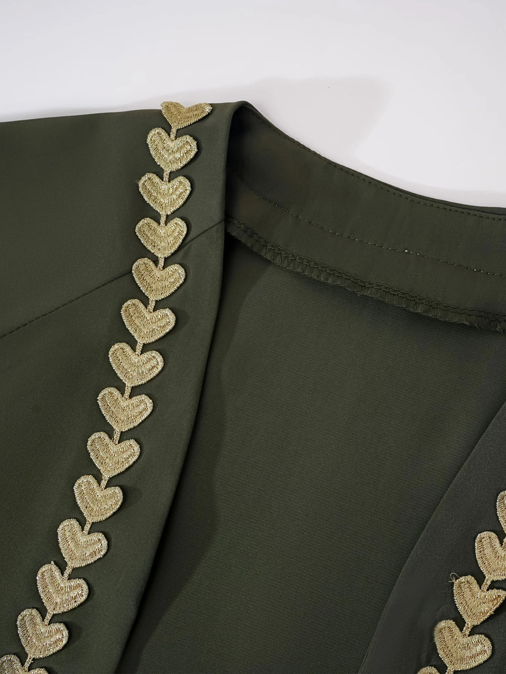 Elegant Open Abaya for Women – Modest Gold Heart Embroidered Islamic Dress