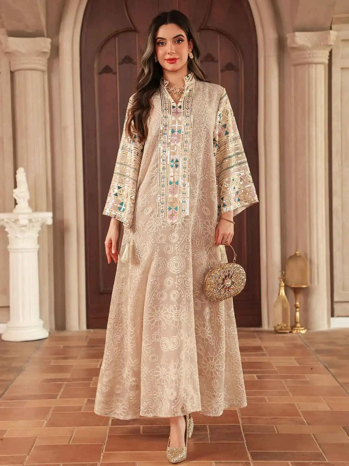 Modest Multicolor Embroidered Dress
