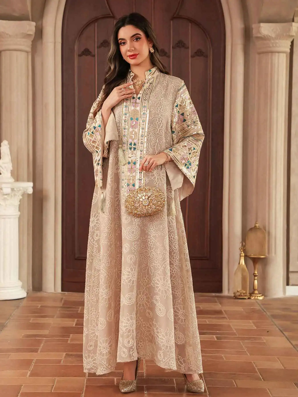 Modest Multicolor Embroidered Dress