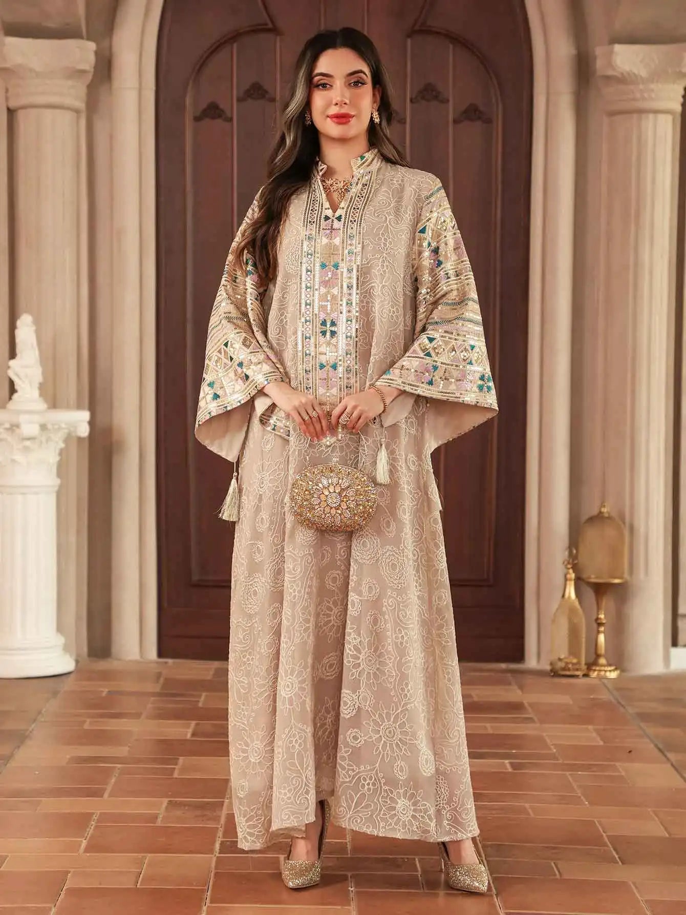 Modest Multicolor Embroidered Dress