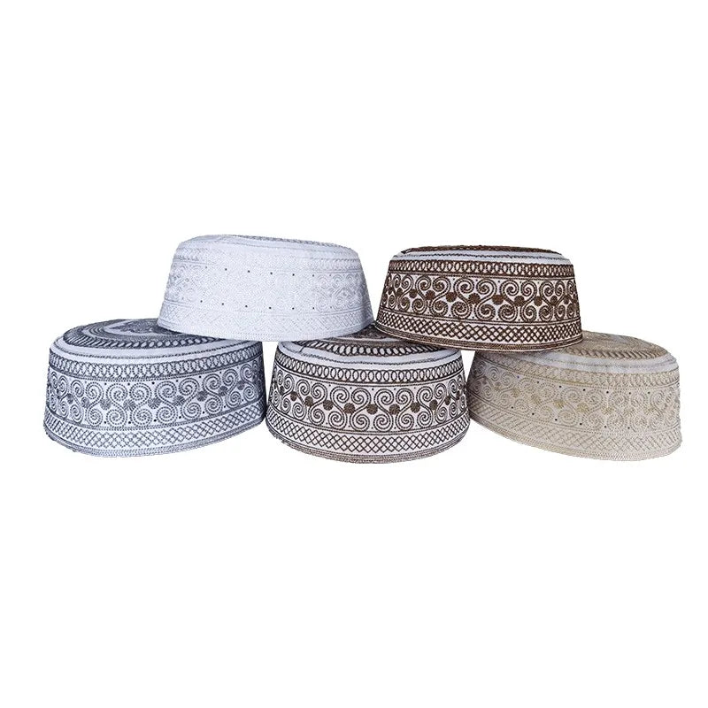 Muslim Men Prayer Hats Cotton Embroidery Islam Ramadan Jewish Kippah Homme Hat Middle East Arab Musulman Turban Saudi Uae Cap